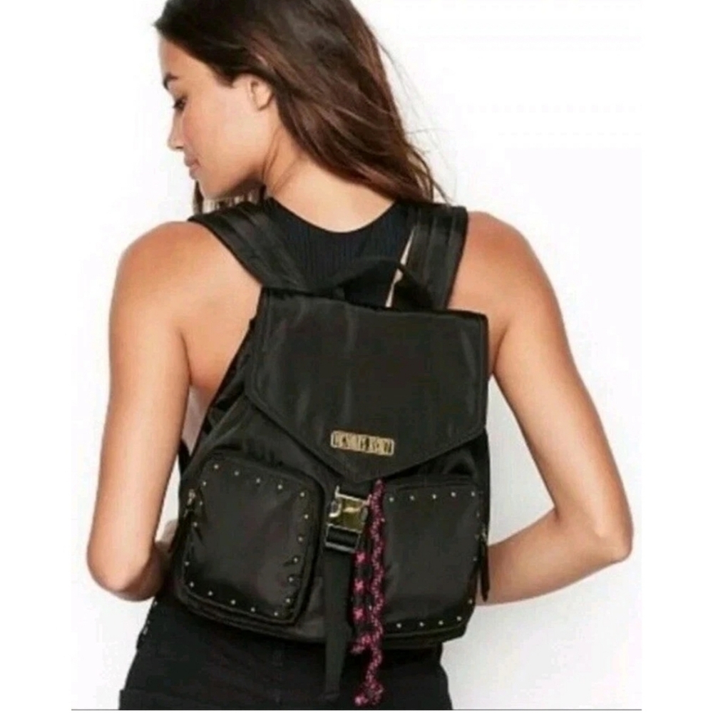 Victoria's Secret Getaway Cargo Black Backpack Pink Accents NWT - Picture 3 of 6